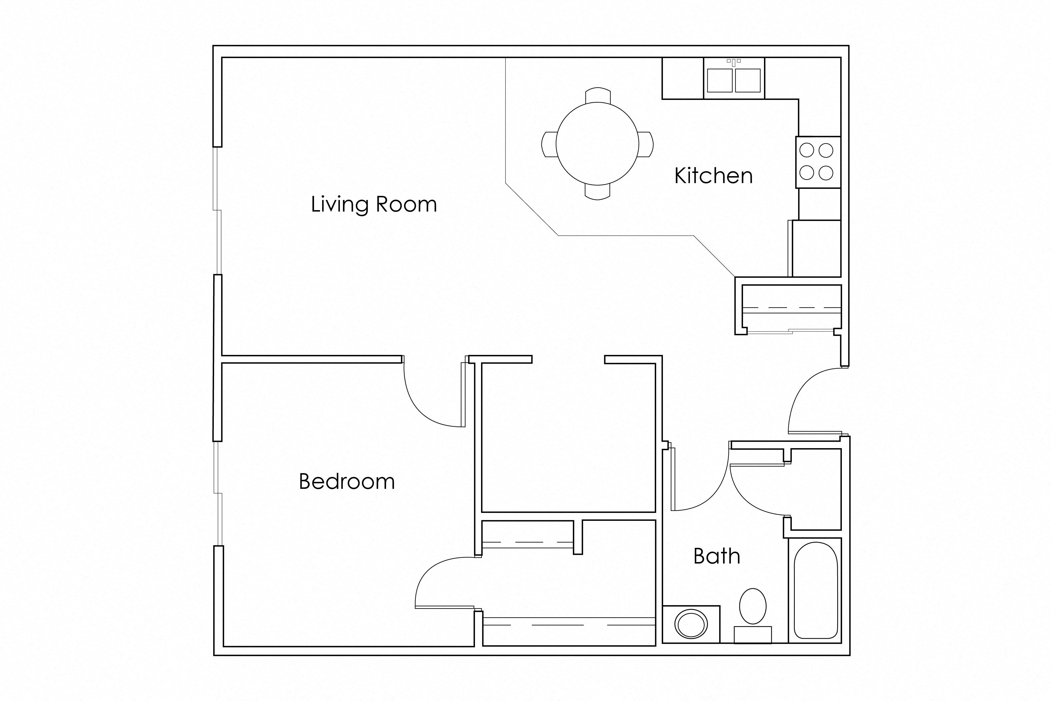 Floor plan for 1 bed, 1 bath, 820 sqft